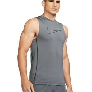 Nike Pro Dri FIT Slim Sleeveless Top Smoke Grey Black Medium